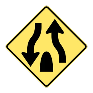 Road sign: Divided highway ends.