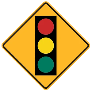 Road sign: There is a traffic signal ahead.