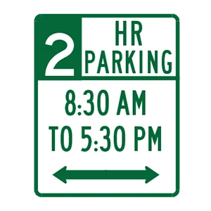Road sign: Limited parking.
