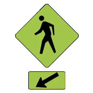 Road sign: Pedestrian crossing.