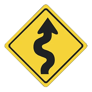 Road sign: Winding road ahead.