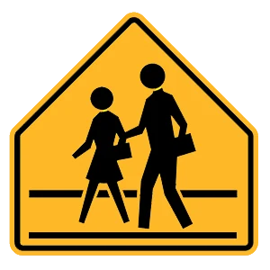 Road sign: School crossing ahead.