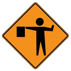 Road sign: Flagger ahead.