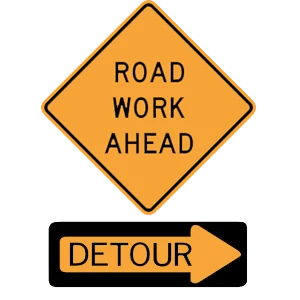 Road sign: Take a detour to avoid dangerous driving conditions.