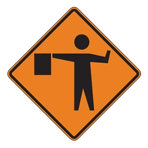 Road sign: Flagger ahead.