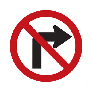 Road sign: No right turn.
