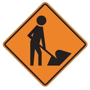 Road sign: Workers are on or very close to the road in the work zone ahead.