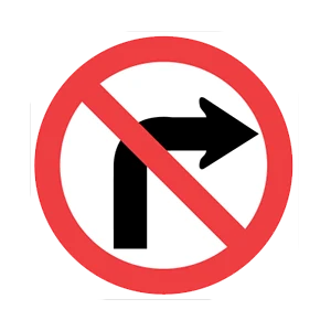 Road sign: No right turn.
